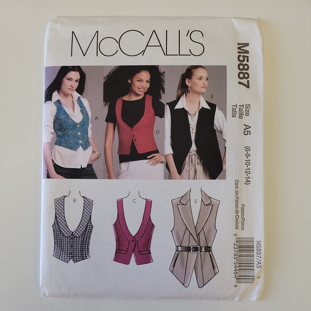 McCalls M5887 Womens Lined Vest Sewing Pattern Size 6-14 Tailored UNCUT